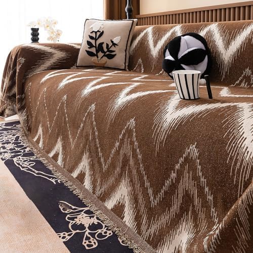 Housse de canapé rayée en Chenille chic beige kaki 180x360
