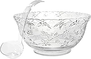 Large Plastic Punch Bowl with Ladle, Clear Embossed Glass-Like 3-Gallon ...