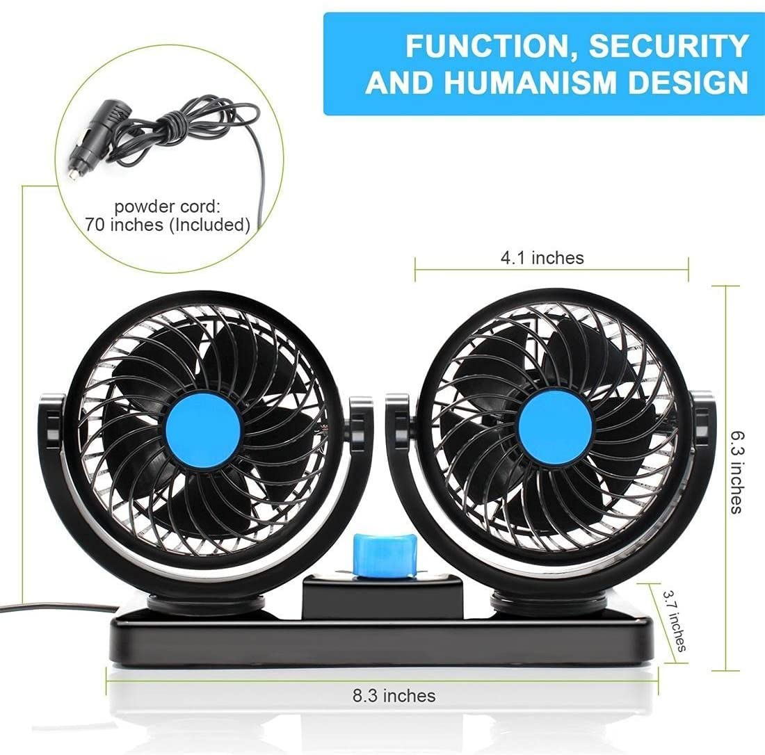 Ventilatore Doppio 12V, egolazione Libera 360 Rotating Dual Head Auto Car Raffreddamento Aria Ventilatore Potenti Tranquilla a 2 Ventole a Velocità Ruotabile Cruscotto