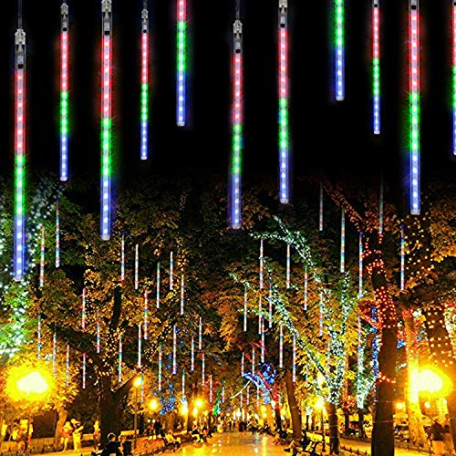 JMEXSUSS Meteor Shower Light, 11.8inch 8 Tubes 144 LED Solar Meteor Shower rain Lights, Drop Icicle Snow
