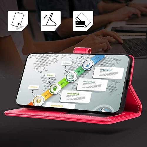 Miniatura 5 de Funda para Huawei Honor X50i 5G, piel sintética de alta calidad, con tarjetero y función atril para Huawei Honor X50i 5G (6.7 pulgadas), color rosa