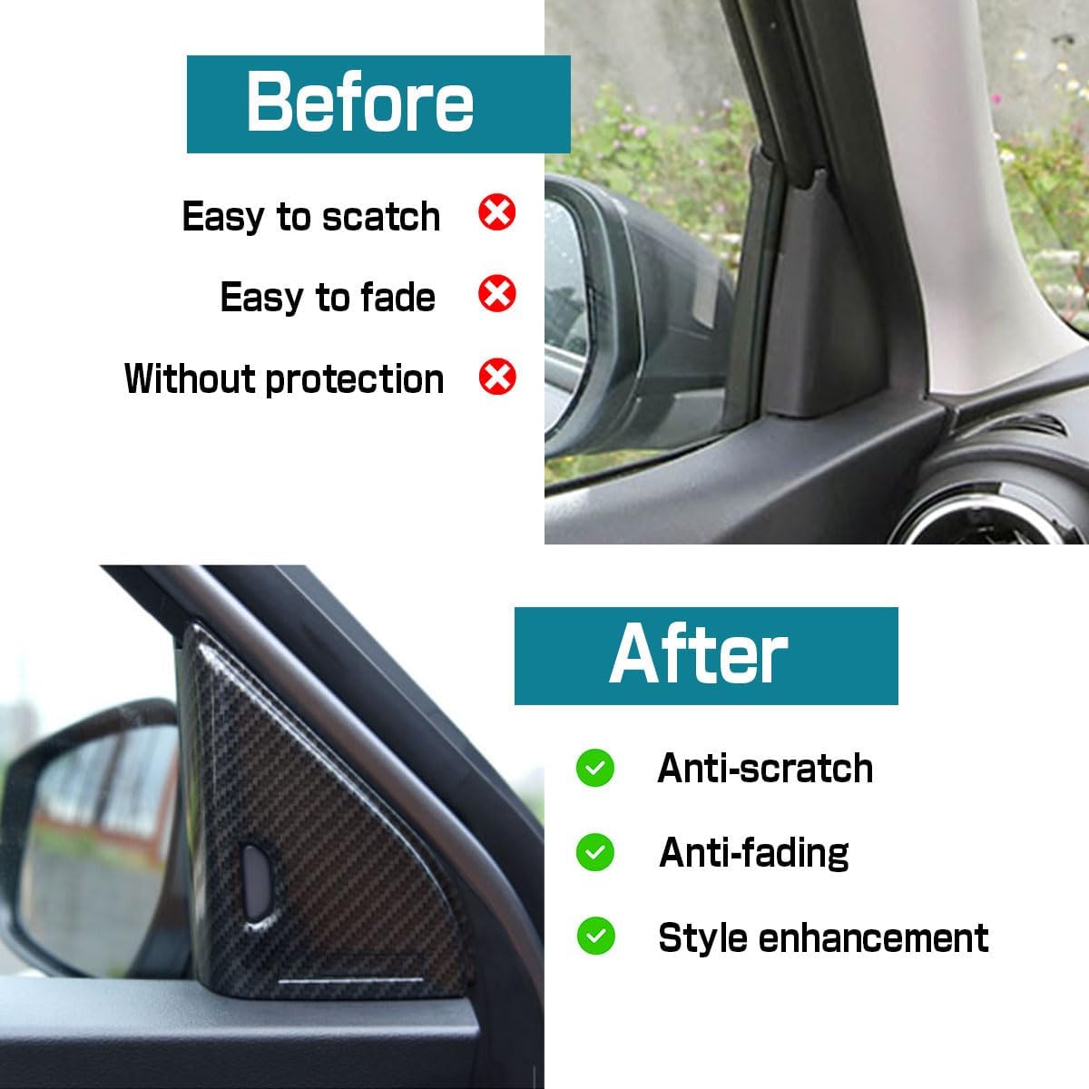 BOYOUS 2Pcs ABS Front Door A-pillar Triangular Decorative Frame Cover Carbon Fiber Fits For Nissan Kicks 2017 2018 2019 2020 2021 2022 2023 2024(Carbon Fiber)