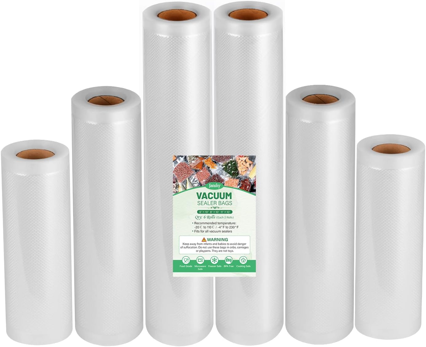 Kit FoodSaver Mega - 4 Rouleaux 28x550 Cm + 96 Sacs 20x29 Cm + 2 Rouleaux 20x670 Cm + 32 Sacs XL - Sans BPA, Compatible Machines Sous Vide
