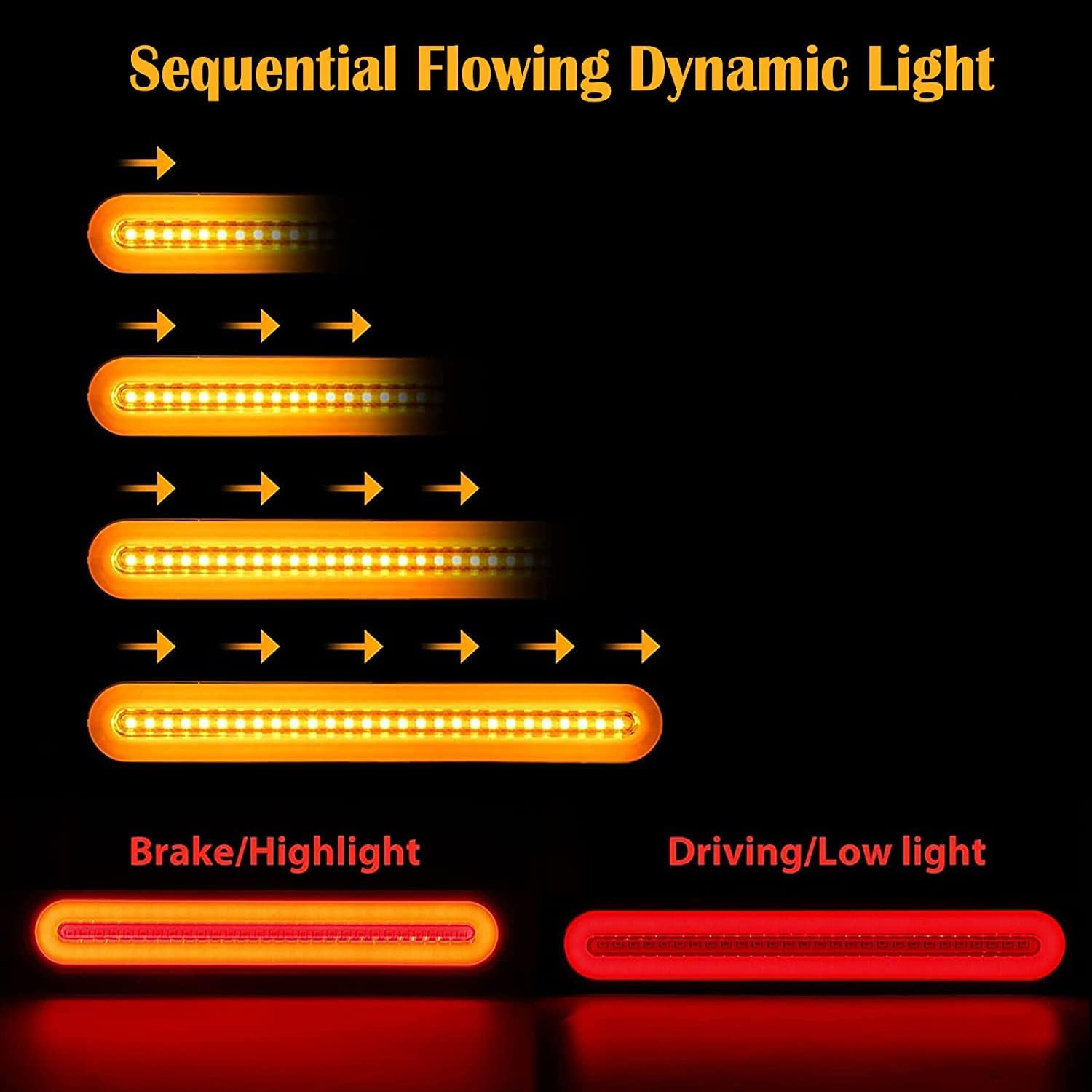 2pcs Red & Yellow Trailer Truck Van Lorry ATV Accesorios Universal Sequential Flowing Stop Brake Turn Singal Rear Tail Light Lamp Halo Neon Led Light Bar