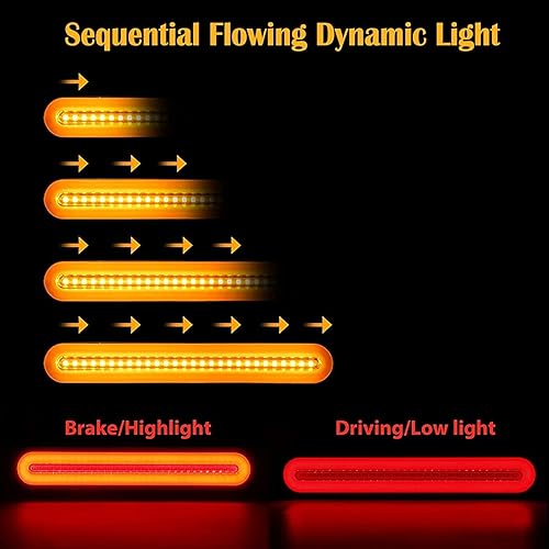 Miniatura 8 de 2 unids rojo y amarillo remolque camión furgoneta ATV accesorios universal secuencial flujo parada freno giro Singal luz trasera lámpara halo neón