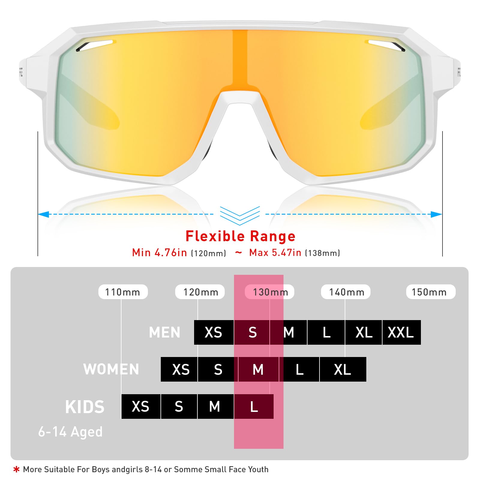 KAPVOE Polarisiert Kinder Sonnenbrille Jugend Fahrradbrille Softball Baseball Tennis TR90 Rahmen UV400 Schutz K9029