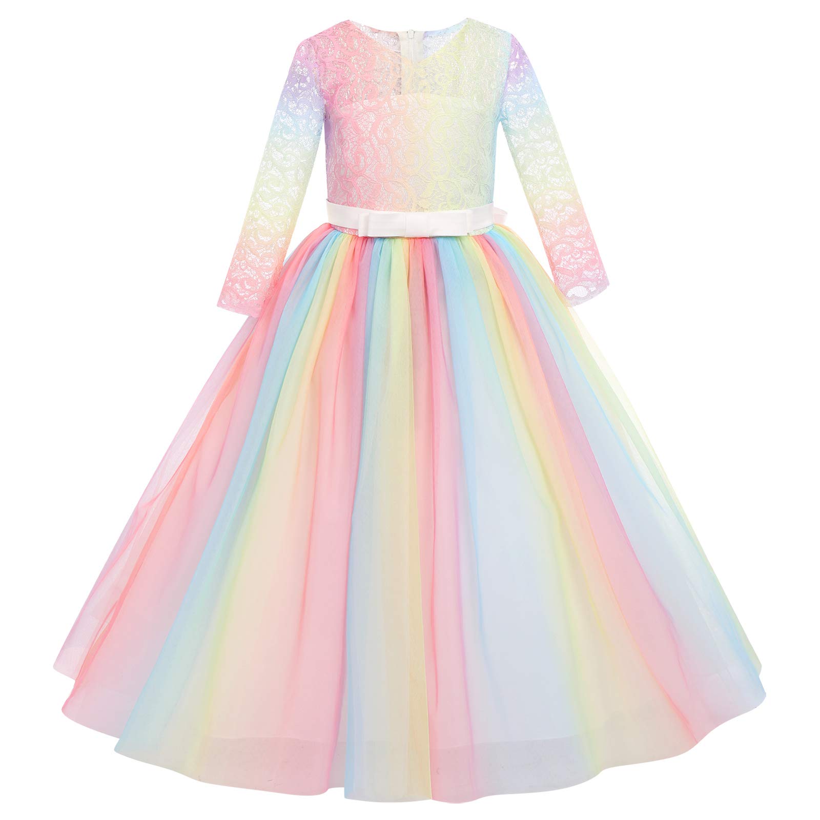 IWEMEK Flower Girls 3/4 Sleeve Floral Lace Tulle First Communion Pageant Dresses Kids Big Girls Princess Birthday Carnival Christmas Bridesmaid Wedding Party Prom Ball Gown 2-14 Years — view 16