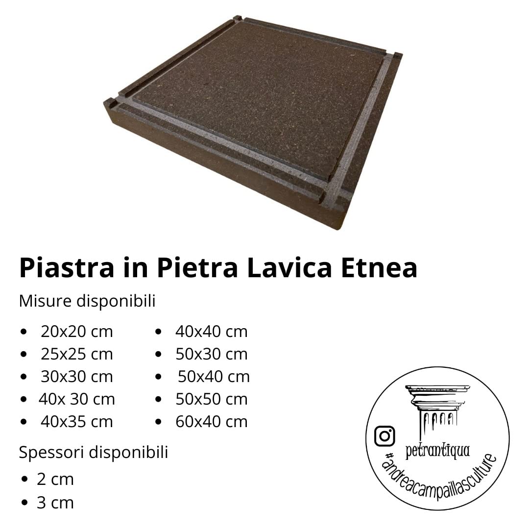 Petrantiqua® Piastra Refrattaria Quadrata Artigianale Barbecue in Pietra Lavica Etna Liscia Ruvida da 2 e 3 cm di Spessore Ottima per Carne Pesce e Verdure Pizza Pane (30x30 Cm Liscia Spessore 2 Cm)