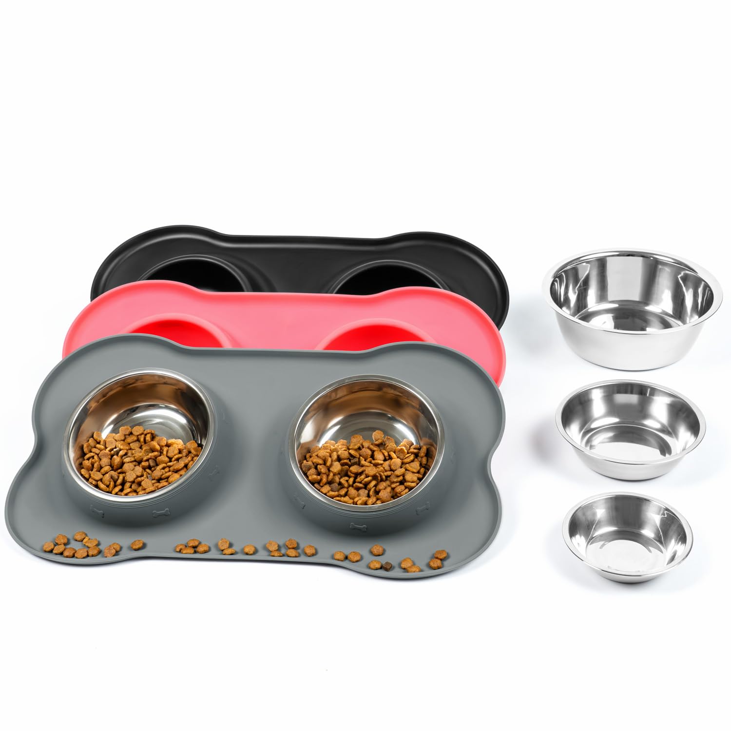 Conlun Stainless Steel Dog Bowls with Non-Slip Silicone Mat, Spill Proof Food & Water Bowls Set, Easy Clean Puppy Food Dish, Dishwasher Safe, Suitable