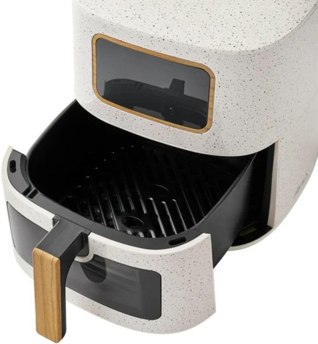 P. W. 5.8 Qt Digital Air Fryer, Touchscreen with Window, Nonstick Basket, 1500W, 6 Smart Cooking Functions, Energy Efficient (Linen White)