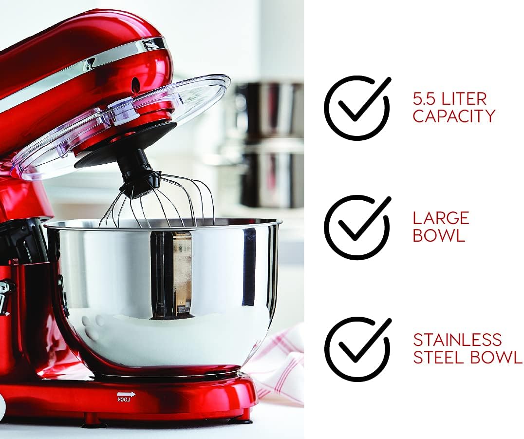 Stand mixer with a transparent splash-proof bowl cover installed