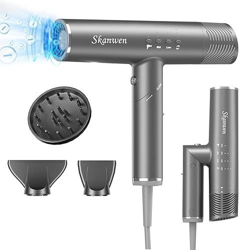 Miniatura 1 de Secador de pelo profesional, secador de pelo con 4 ajustes, 3 temperaturas, 3 velocidades, bajo ruido, secadora de pelo plegable que lleva 2