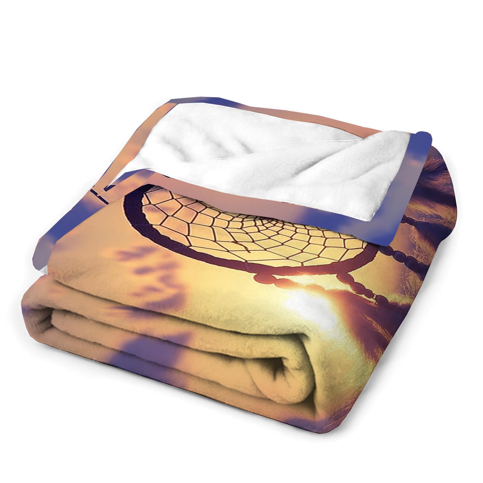 Manta Franela para Cama,Manta para Sofá Naranja-Azul Atrapasueños del Océano 220X240Cm Suaves Microfibra Grande Flannel Blanket,Paisaje De Luz Y Sombra Estampado Manta Invierno Calentitas