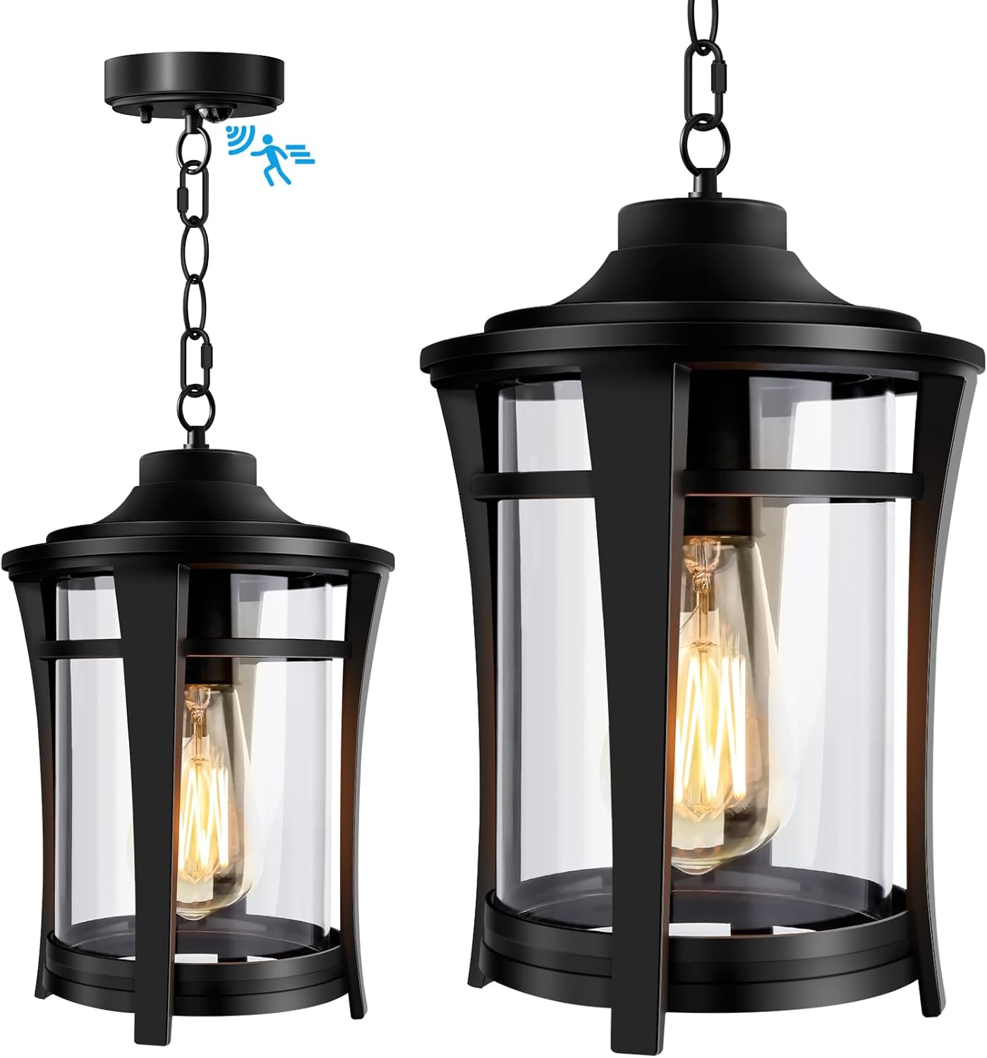 Lotsky Motion Sensor Outdoor Hanging Lights,360°Detection Outdoor Pendant Lights for Porch, Black Anti-Rust Aluminum Exterior Outside Chandelier for Gazebo,Front Door,Yard,Patio,Waterproof,E26 Base