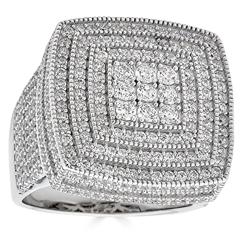 Large Real Solid 925 Sterling Silver - Mens Iced Baguette Stones Blinged Out Ring- Square Sz 7-13 - Big & Heavy
