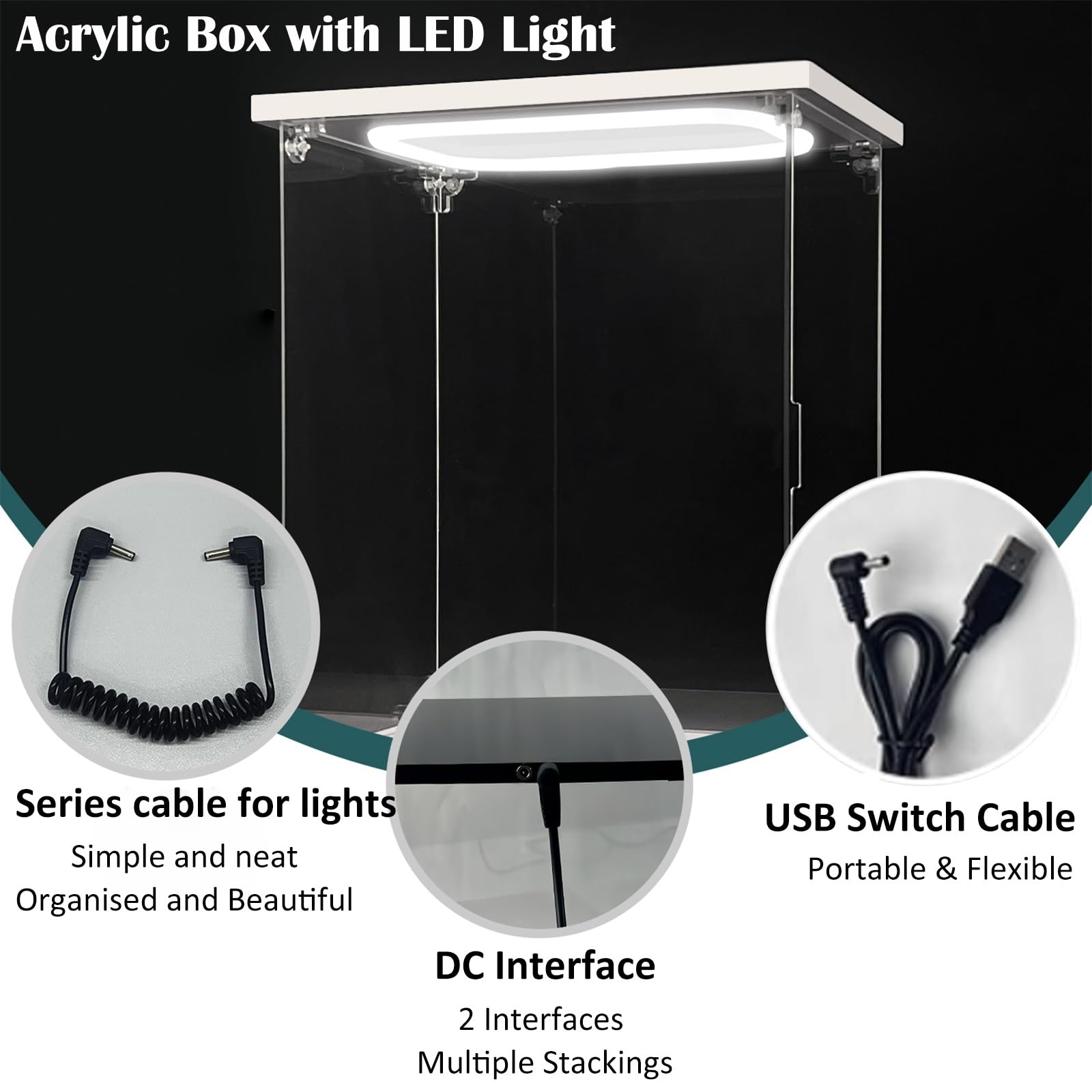 Akrylowy organizer z oświetleniem LED, mini gablota na przedmioty kolekcjonerskie i zabawki, przejrzysty design do ekspozycji w domu lub biurze