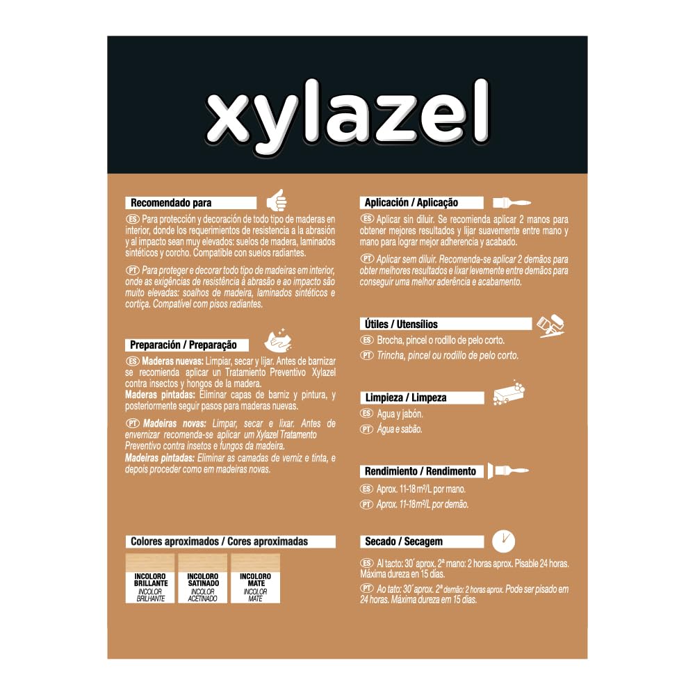 Xylazel Barniz al agua para Suelos de Madera, Mate, Incoloro 2,5 L
