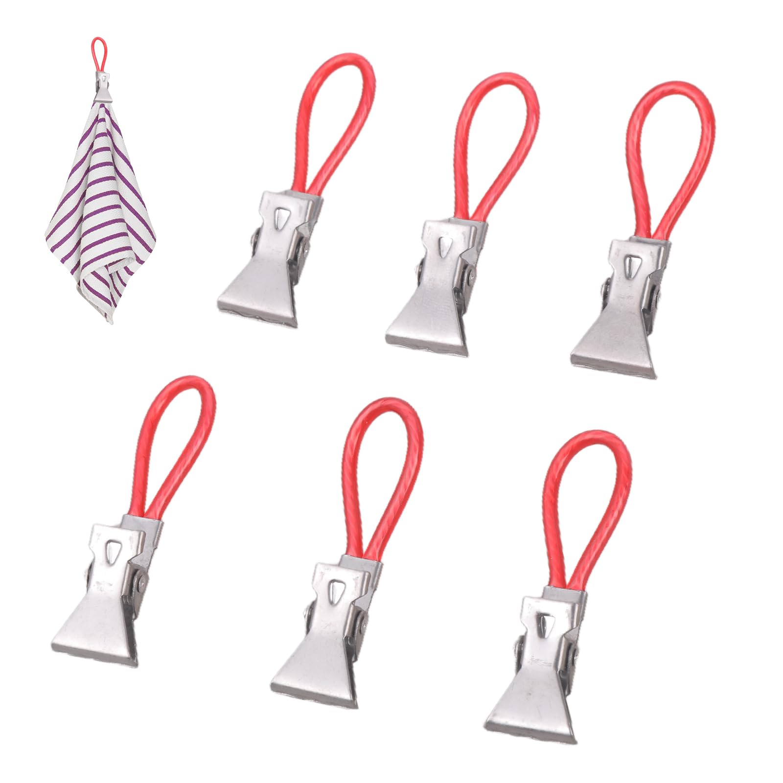 Nvoqilin Red Rope 6Pcs Multipurpose Metal Steel Towel Clip Teas Towel Holder Clip For Securing Picnics Blankets Beach Towels Rustproof Holders
