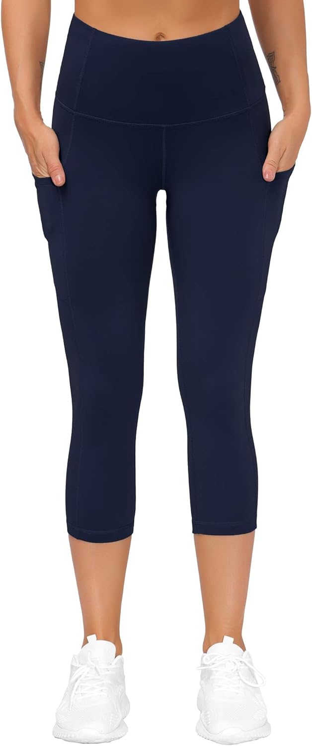 THE GYM PEOPLE Thick High Waist Capris Yoga Pants with Pockets, Tummy Control Workout Running Yoga Leggings for Women - Image 6