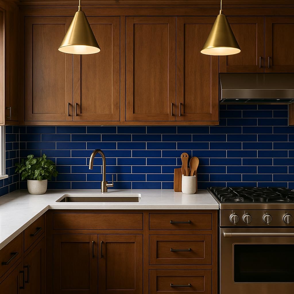 Tenedos Pacific Ocean Blue Dark 2x10 Bright Subway Ceramic Wall Tile Backsplash (Box of 5.42 Sq.ft - 30 Pieces) for Kitchen, Bathroom Shower, Accent Decor, Fireplace (Bright)