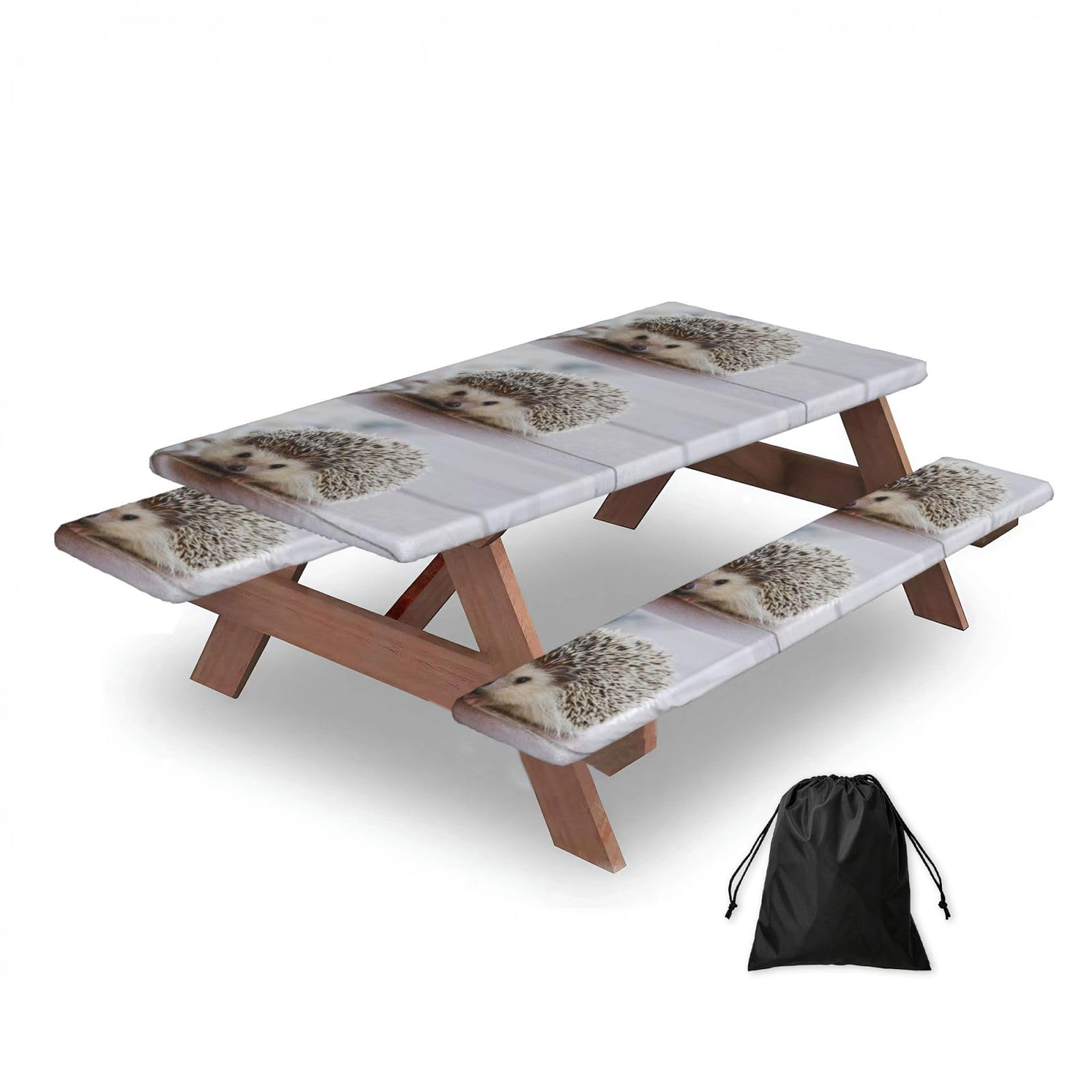 Dopklna As Picture Hedgehog Printed, Picnic Table Cover With Bench Covers -Waterproof Elastic Fitted Tablecloth For Garden Camping Patio 76X152cm