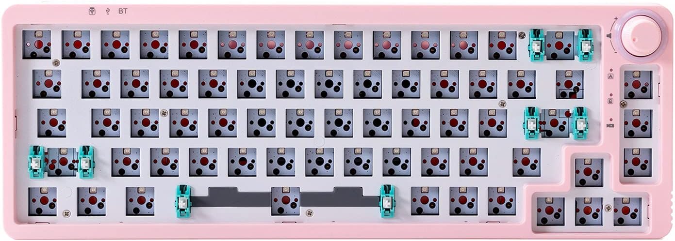 GK GAMAKAY LK67 65% RGB Modular DIY Mechanical Keyboard, 67 Keys Hot Swappable 3pin/5pin Switch, Programmable Bluetooth 5.0/USB-C Wired/2.4GHz Wireless Customized Keyboard Kit (Pink)