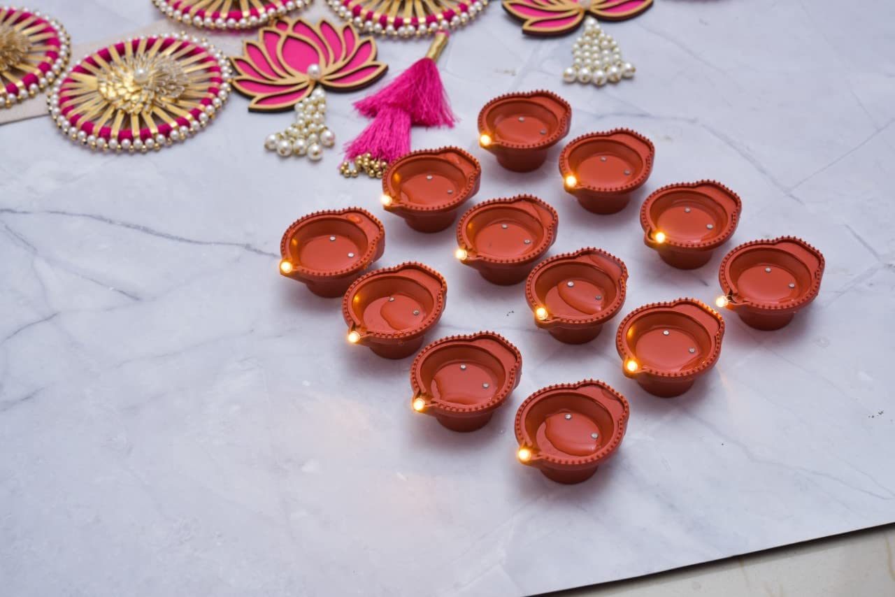 Water Sensor Eco-Friendly Led Diyas Candle E-Diya, Warm Orange Ambient Lights, Battery Operated Led Candles for Home Decor, Festivals Decoration Diwali Lights (12) Plastic, pack of 1