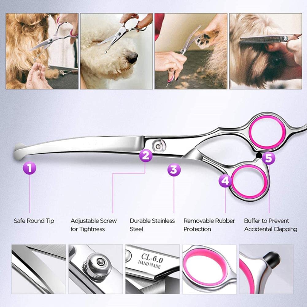 UKKO Ciseaux pour Chien 4Cr Sécurité en Acier Inoxydable Sécurité Ronde Ciseaux De Toilettage, Ciseaux De Toilettage Enduit De Titane pour Chiens-Scarlet