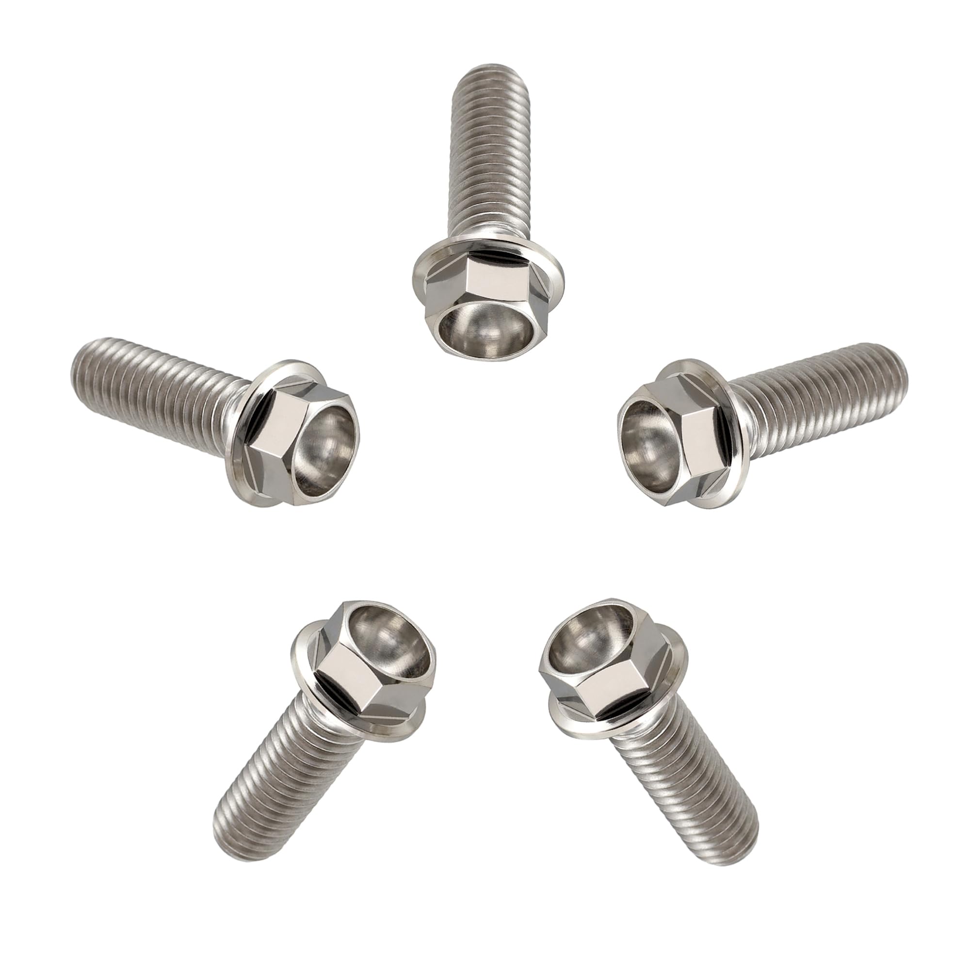 RISON-Titanium 5 Pièces Vis à Tête à Bride en Titane M8x1.25x20mm, Vis de Tête de Rondelle de Bouchon Boulons à Tête Hexagonale d'entraînement Fixation pour Vélo, Moto, Voiture