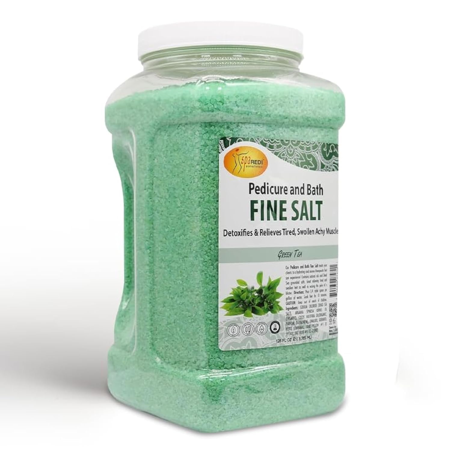SPA REDI - Detox Foot Soak Pedicure and Bath Fine Salt, Green Tea, 128 Oz - Made with Dead Sea Salts, Argan Oil, Coconut Oil, and Essential Oil - Hydrates, Softens and Moisturizes