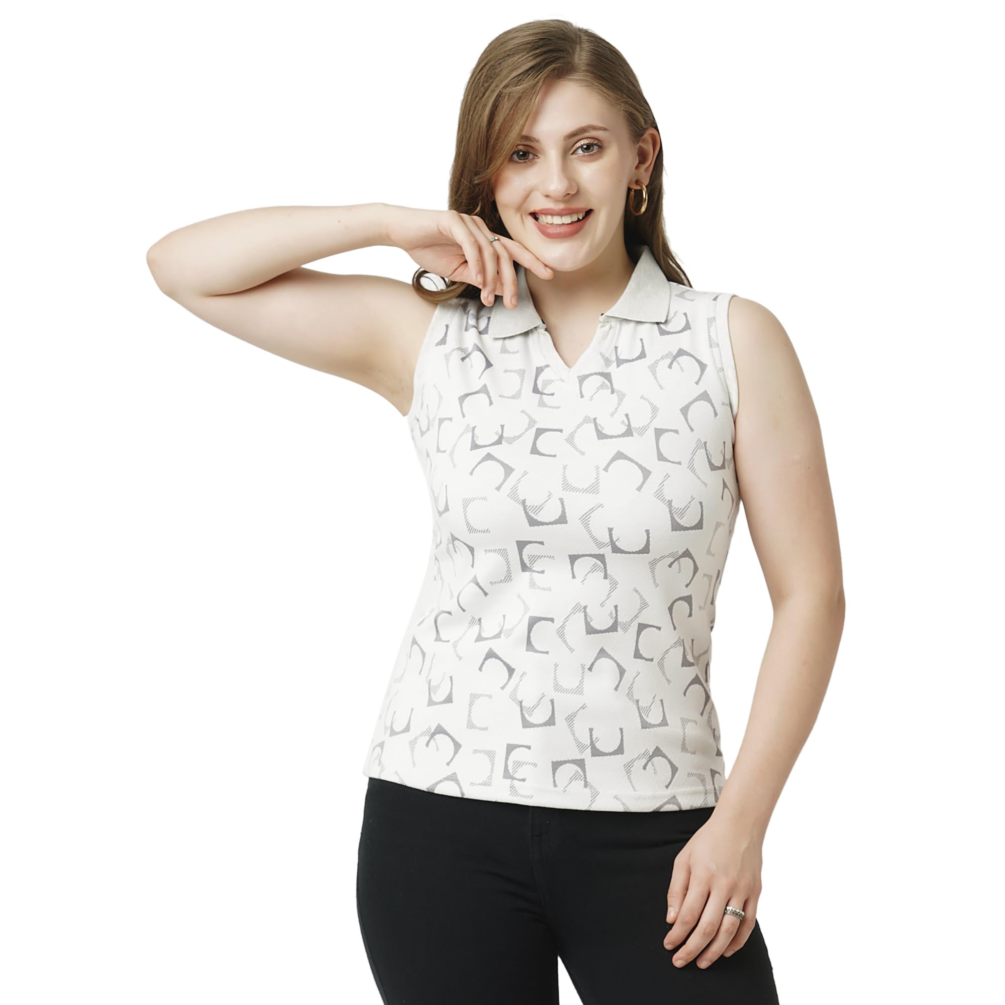 go-4 it Women's Jacquard Polo Collar Neck T-Shirt-picture-27
