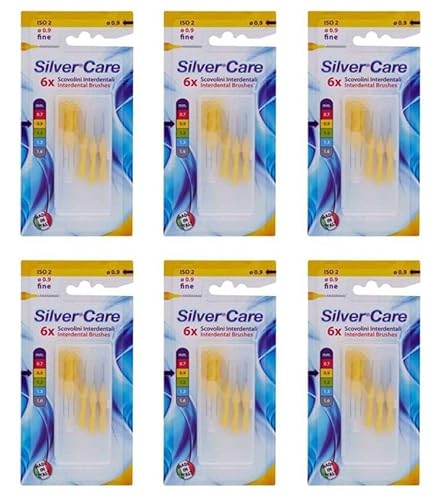 Silver Care Scovolini Interdentali, Set 6 Confezioni da 6 Pezzi, ISO 2 Fine, 0,9 mm