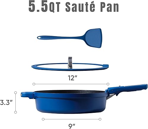 Miniatura 2 de CAROTE Juego de 4 piezas de sartén antiadherente con tapa, sartén grande de 12 pulgadas antiadherente y de fondo profundo, sartén de saltear