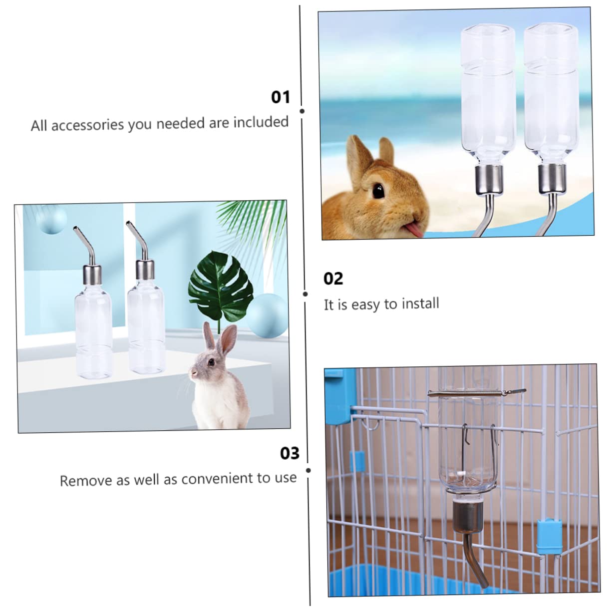 6pièces Bouteille Eau pour Petits Animaux Distributeur Eau pour Hamster Et Rongeurs Anti-Fuite Et Transparent Lot