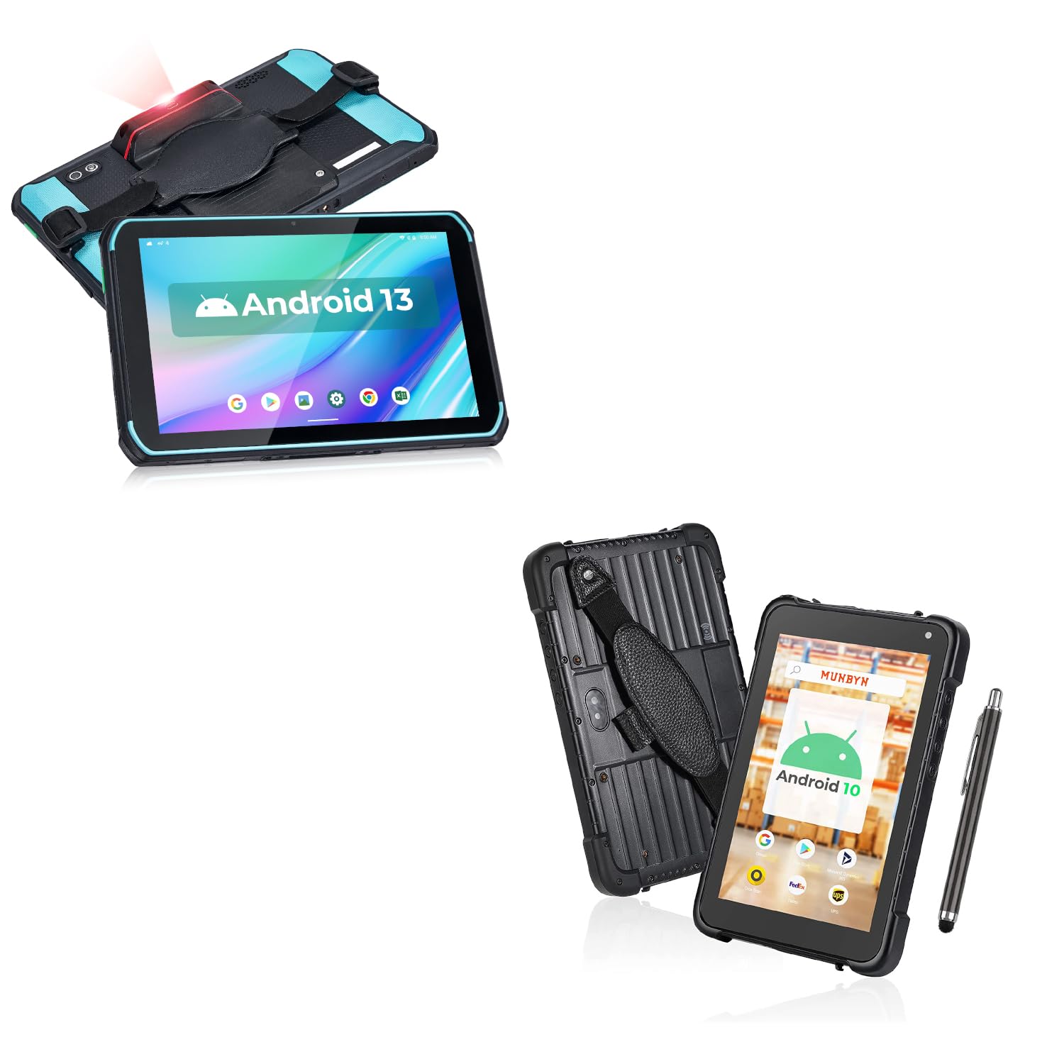 MUNBYN Rugged Android Tablet Barcode Scanner ILT01, 8" Android 13 Inventory Tablet, and Rugged Android Tablet, 8" Heavy Duty Tablet Android 10, 700 nits Sunshine Readable, Military Waterproof Outdoors