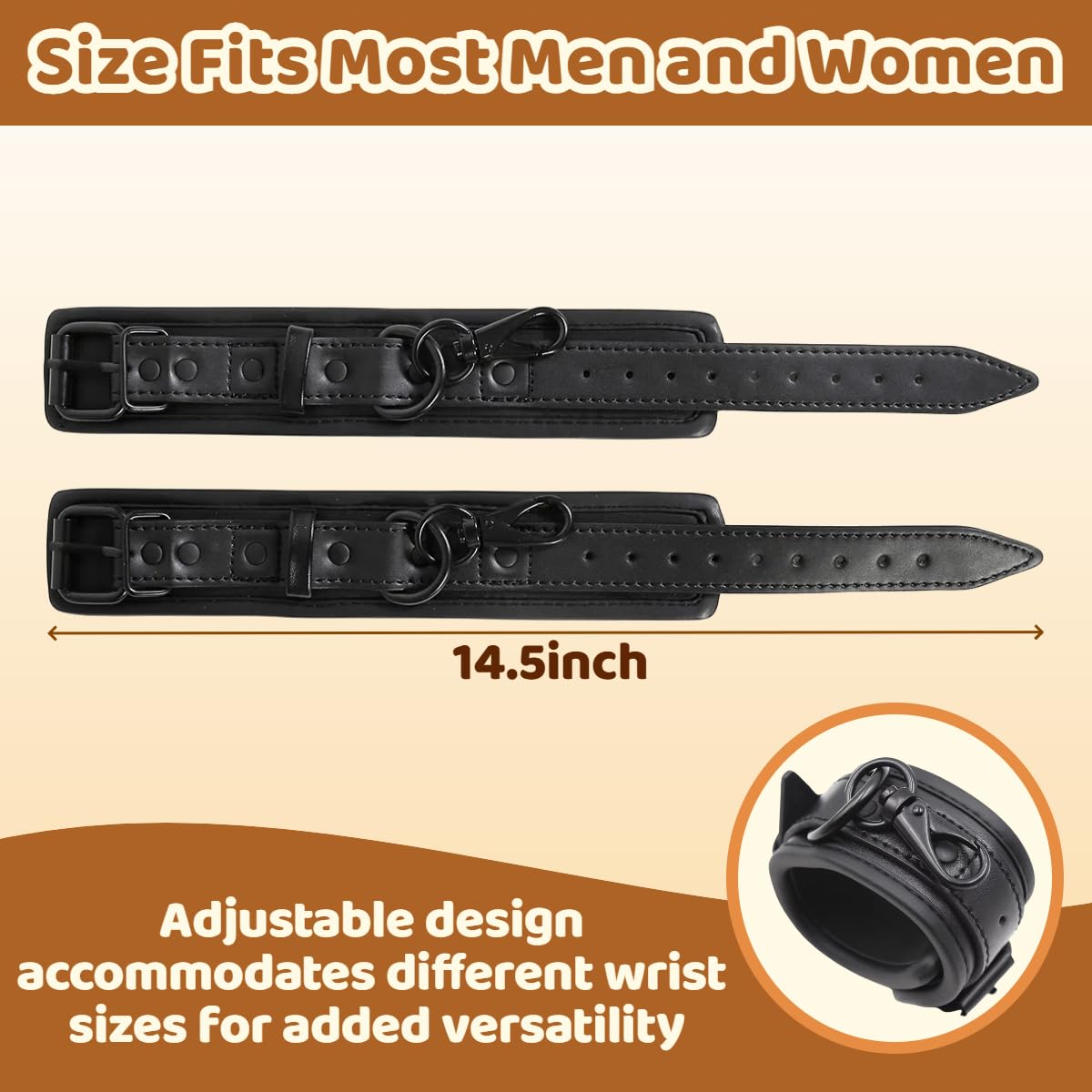 Bondage Handcuffs BDSM Sex Restraints Toys PU Leather Cuffs Sex Toys Adjustable Adult Fetish Erotic Slave SM Game for Couples Women Men (): Black