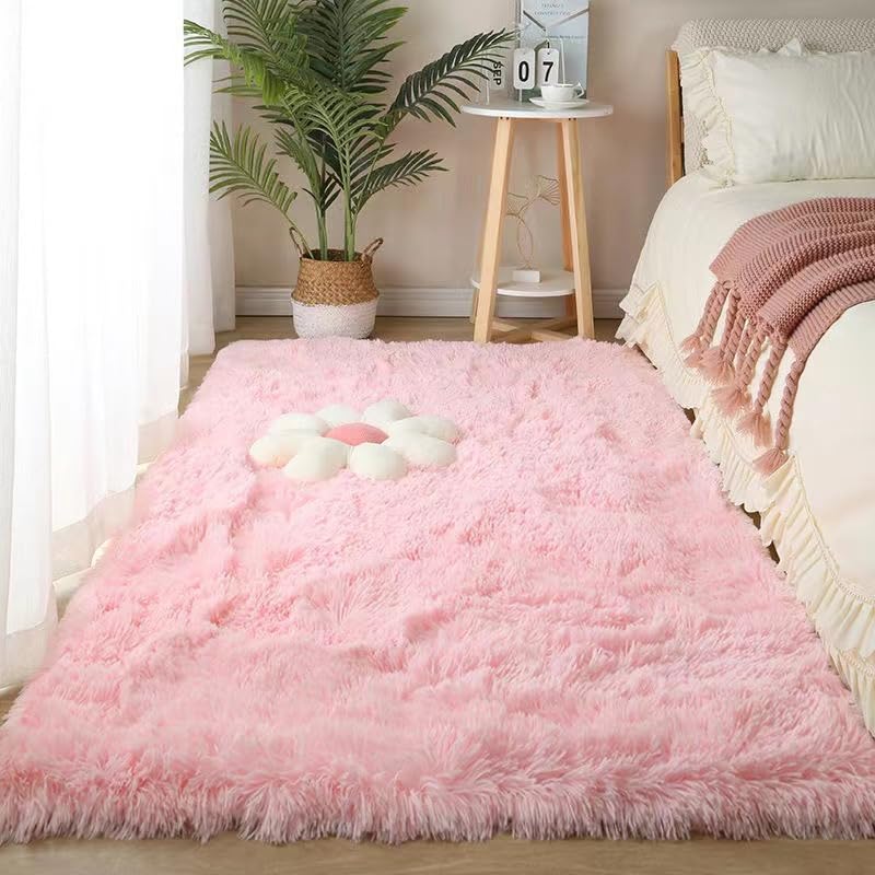 Super Soft Shaggy Living Room Area Rugs, Luxury High Pile Fluffy Modern Durable Thick Bedroom Rug, Washable Plush Carpet for Hallway Kids Room,Pink,40x60cm