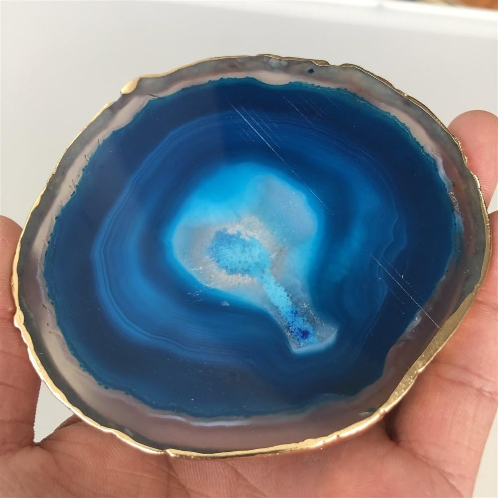 95-100mm Blue Crystal Agate Plate Geode Slice Coasters heal Ornaments (Size : 1pcs)