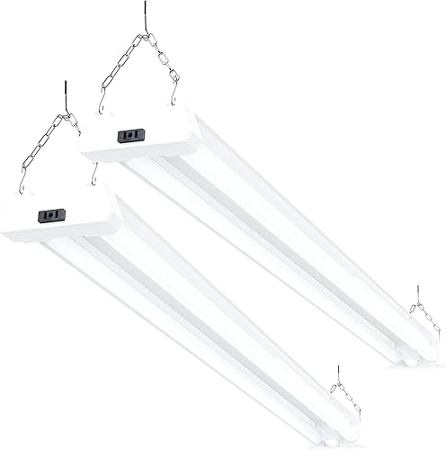Sunco - Luz LED para tienda con sensor de movimiento de 4 pies, luces de garaje, luces de techo con enchufe, 40 W, luz diurna de 5000 K, esmerilada,