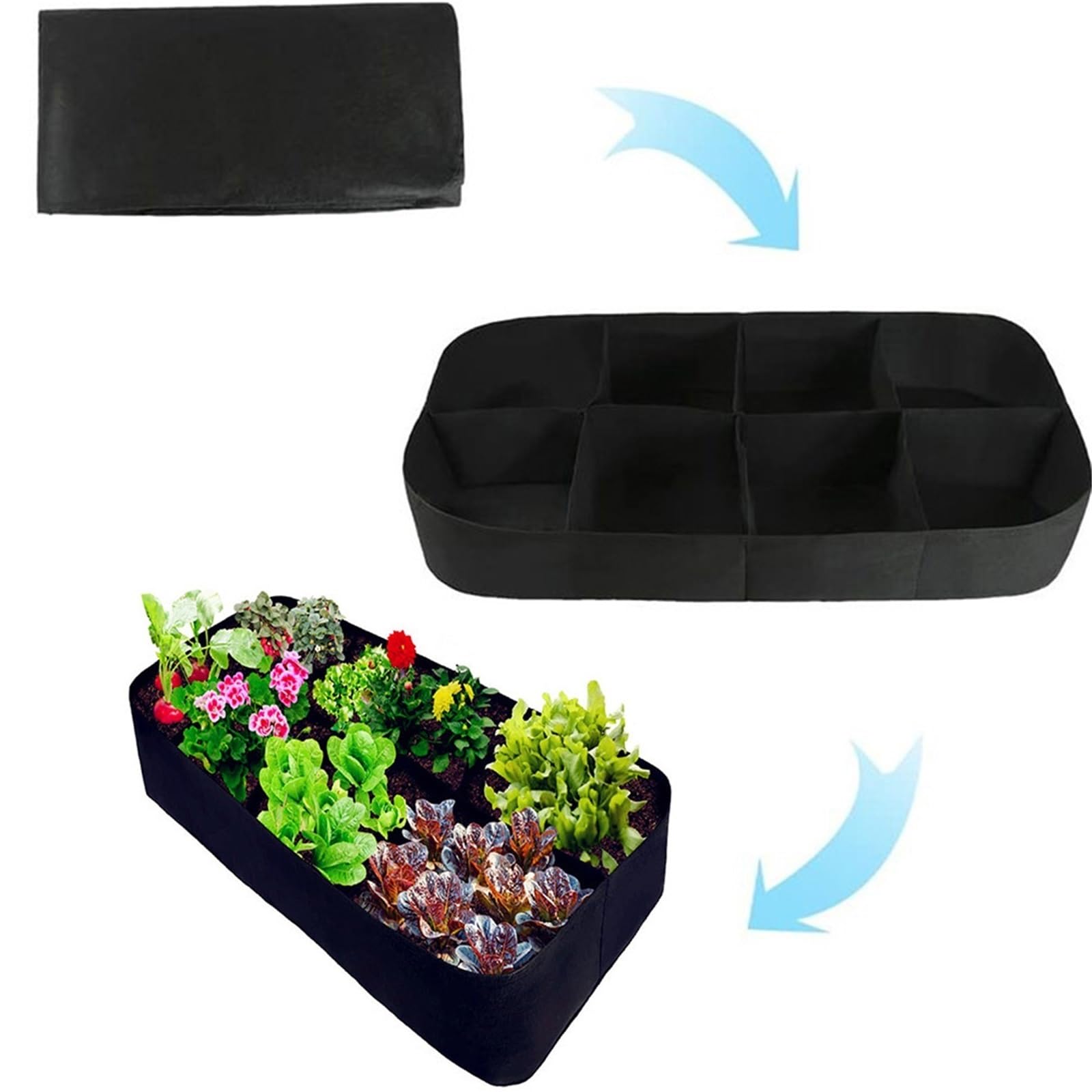 Bolsa De Cultivo para Plantas Garden Plant Planting Bag 8 Girds Felt Growing Rectangle Nursery Pot Vegetable Tomato Potato Container(180x90x30cm)