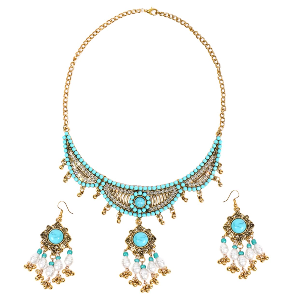 Joyas de moda de perlas collar y pendientes étnicos para mujer 8