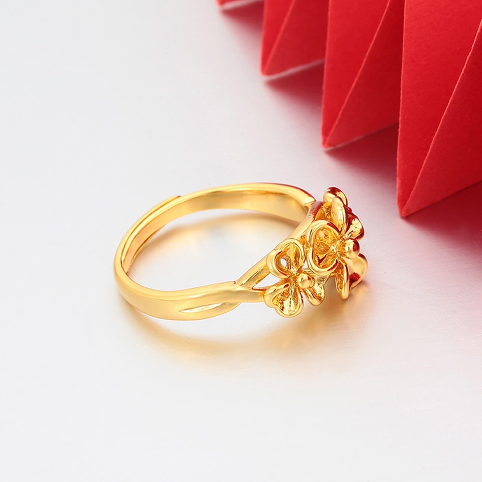 Anillo de compromiso de oro auténtico de 9 K/14 K/18 K, forma de flor