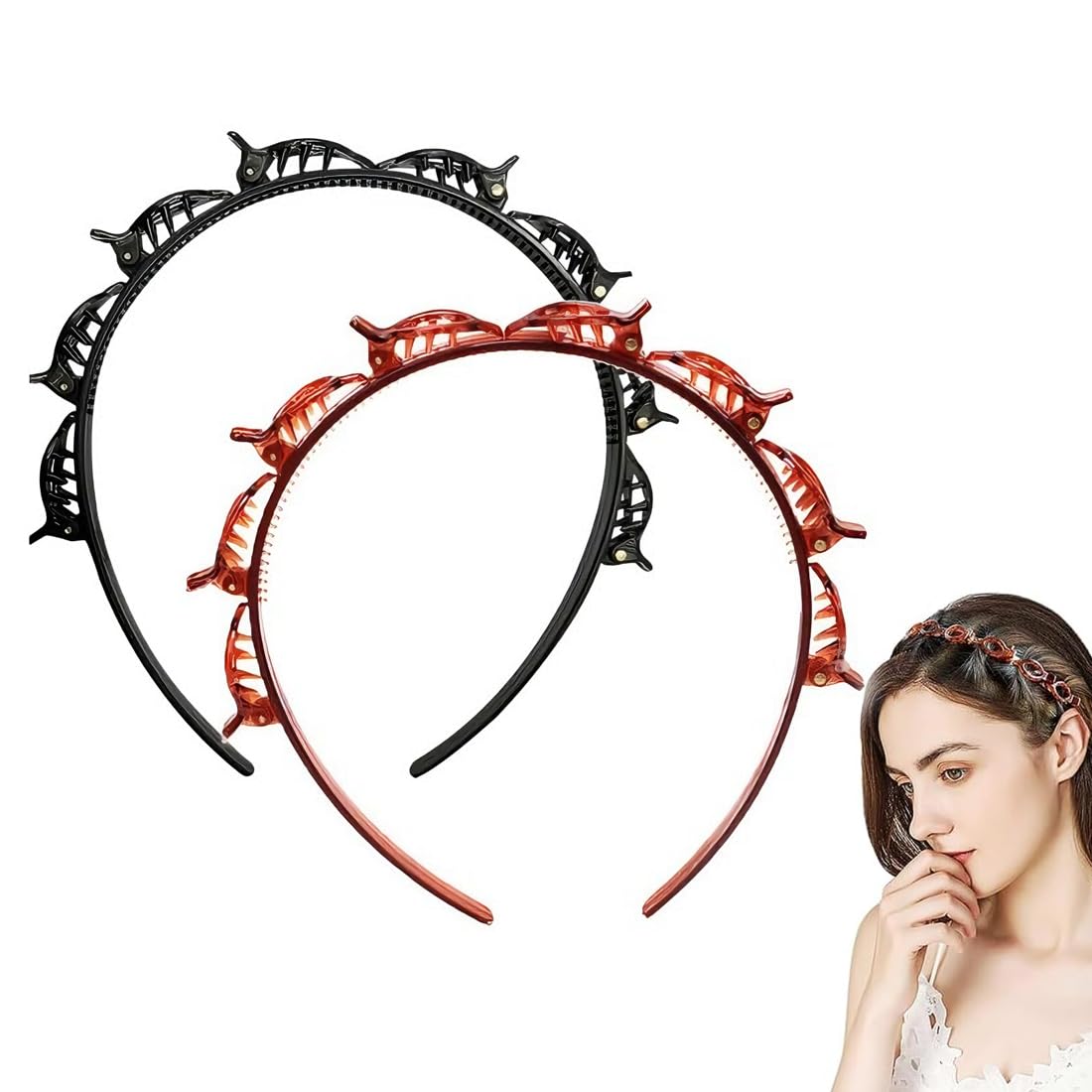 2 Pezzi Cerchietto Con Mollette Incorporate, Cerchietti Per Capelli, Fasce di Plastica per Cerchietto Con Clip