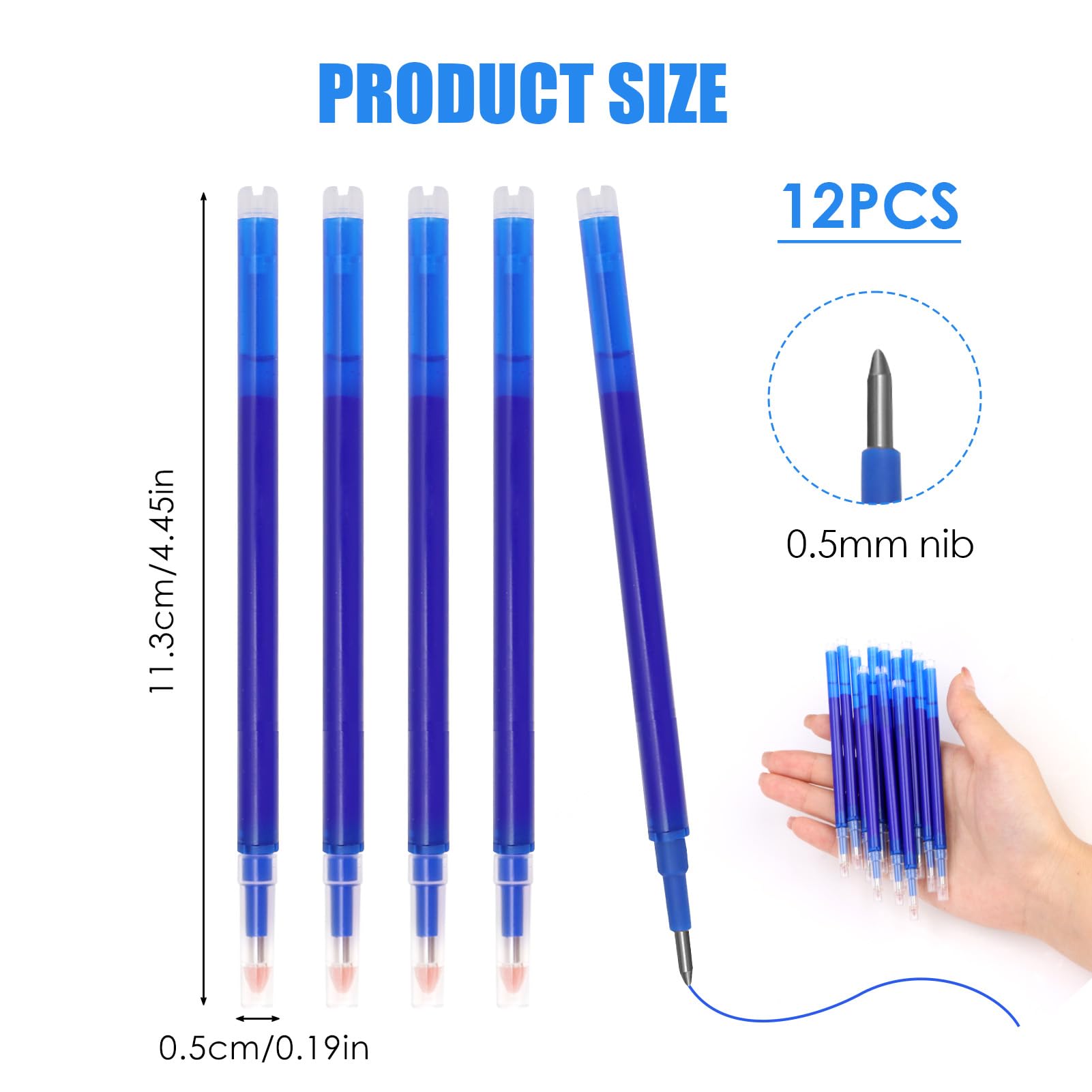 12 Pack Blue Erasable Pen Refills for Pilot Frixion Pens Erasable Rollerball Dark Blue Ink Tip 0.5 mm with Smooth Writing Clickable Replaceable Ballpoint Friction Pen Refills for Students Notes & Art - Image 2