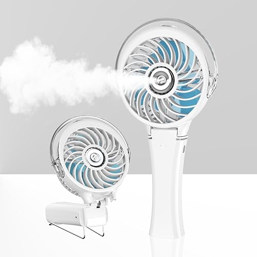 HandFan - Ventilador de niebla portátil, ventilador de mano con 7 luces nocturnas coloridas, ventilador de niebla personal recargable por USB,