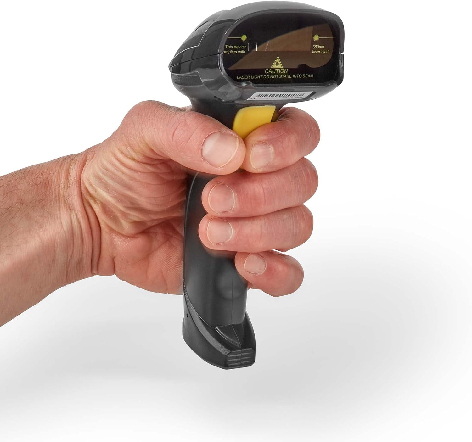 Hand holding NEDIS BSCN1D100BK 1D Laser Barcode Scanner