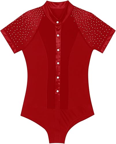 Yeahdor Leotardo de malla transparente para hombre con diamantes de imitación brillantes para baile latino
