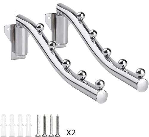 Miniatura 10 de Perchero plegable de pared para colgar ropa, soporte para brazo oscilante, ganchos de ropa de acero inoxidable, sistema de suspensión de ropa que