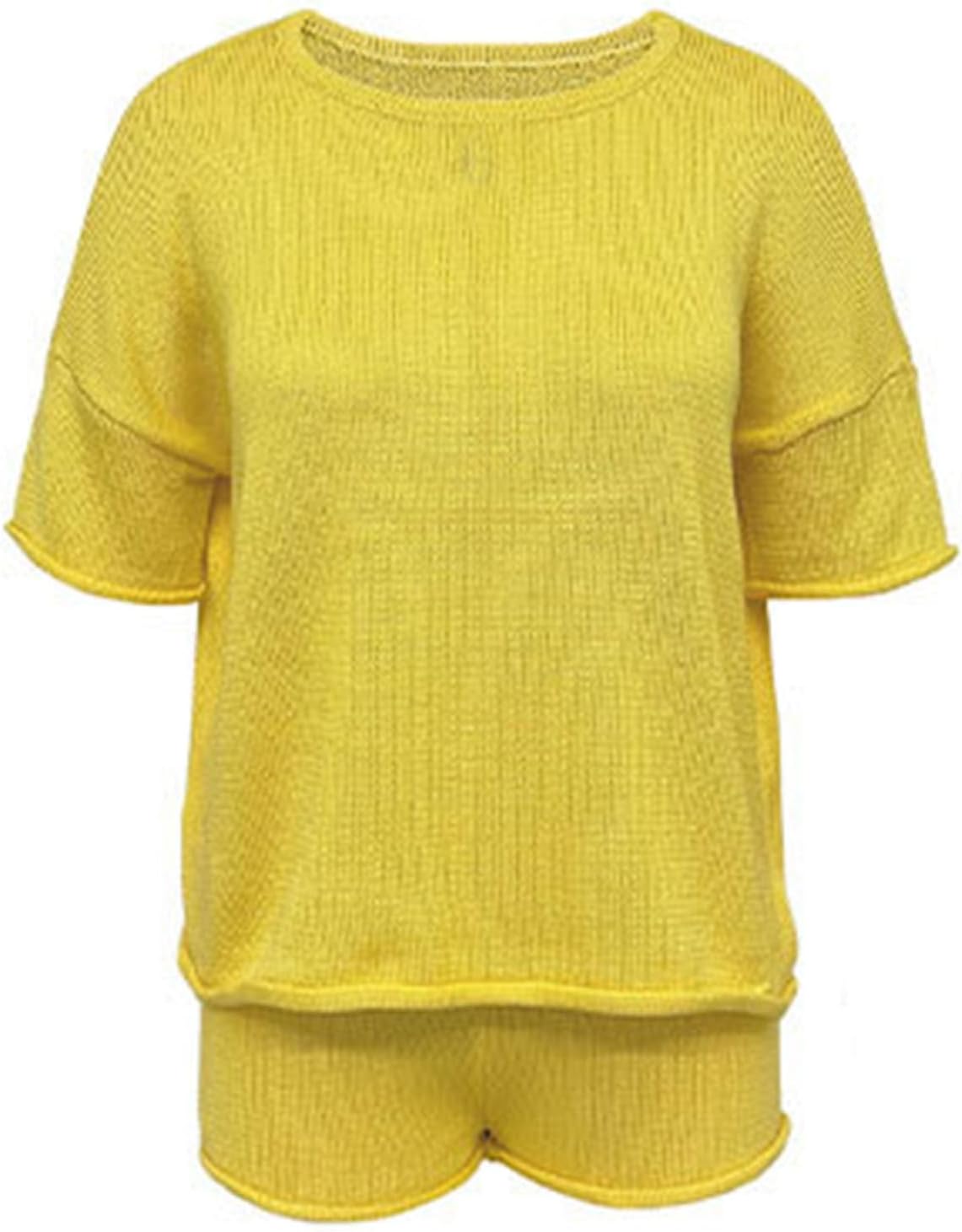Two Piece Set for Women Summer Lounge High Waist Shorts and Short Sleeve Tops Ribbed Knitted Matching Travel Outfits