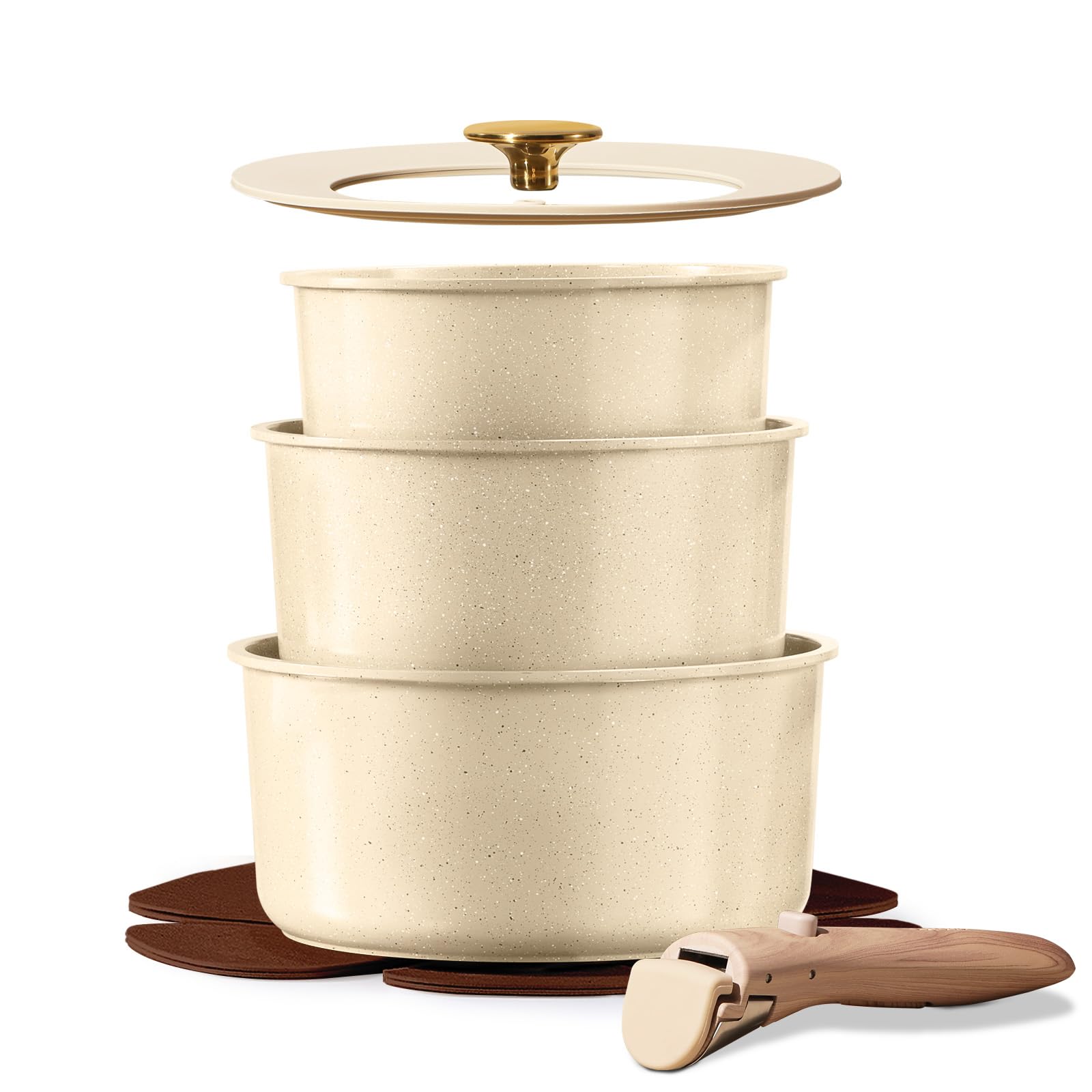 CAROTE Pentolini Antiaderenti in Ceramica 16/18/20 cm con Manico Rimovibile